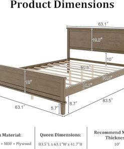 Mid Century Modern Queen Bed Frame with Headboard Easy Assembly 2