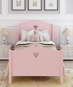 AOCOROE Pink Twin Bed Frame for Girls with Headboard and Slats 2
