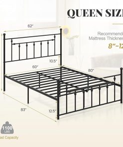 Queen Size Metal Bed Frame with Headboard Footboard and Storage Black 2