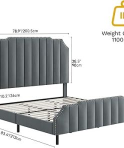 King Bed Frame with Headboard, Upholstered Platform, Gray, Easy Assembly 2