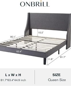 Queen Size Wingback Upholstered Platform Bed Frame Easy Assembly 2