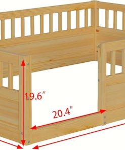 Wood Floor Bed Frame with Fence for Full Size Bedroom and Playroom 2