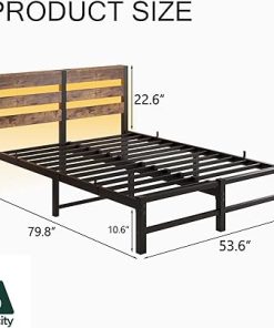 Queen Bed Frame with Wooden Headboard USB Charging and LED Lights 2