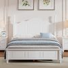 White Wooden Vintage Full Size Bed Frame with Headboard and Slats
