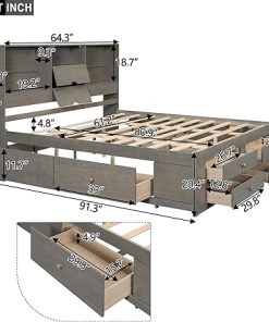 Queen Size Platform Bed with Storage Drawers and Bookcase Headboard 2