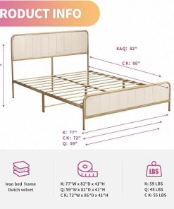 Cal King Velvet Bed Frame with Headboard – Easy Assembly, Heavy Duty 2