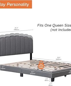 WAMPAT Queen Size Upholstered Bed Frame with Adjustable Headboard 2