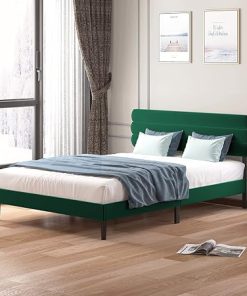 Fabric Upholstered King Queen Full Size Bed Frame with Tufted Headboard