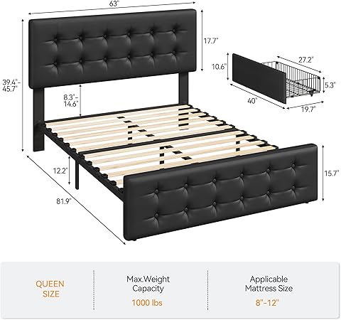 Queen Size Faux Leather Bed Frame with Storage Drawers and Headboard 2 Queen Size Faux Leather Bed Frame with Storage Drawers and Headboard - Image 2