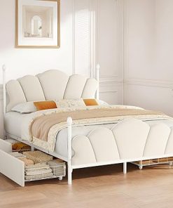 Keyluv Queen Bed Frame with 4 Storage Drawers, Velvet, Noise Free