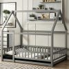 White Twin Over Full Low Bunk Bed with Built-in Ladder for Kids 3
