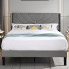 Queen Size Bed Frame with Headboard Drawer and Charging Stations Grey 4