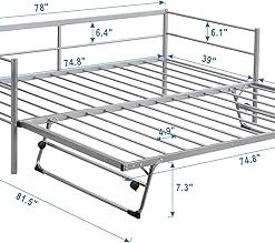 Metal Twin Daybed with Adjustable Trundle for Kids and Adults 2