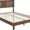 Mid Century King Size Platform Bed with Headboard and Wood Slats 3