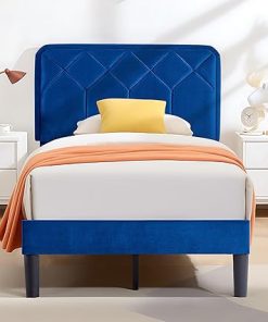 VECELO Twin Size Bed Frame Leather Upholstered Platform with Headboard 2