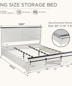 Farmhouse King Size Wood Bed Frame with Sliding Storage Cabinets 2
