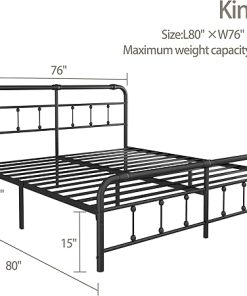 King Bed Frame with Headboard and Footboard Easy Assembly Black 2
