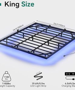 King Size Floating Bed Frame with LED, Charging Station, Easy Assembly 2