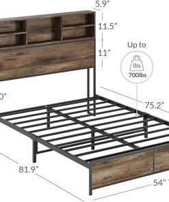 Full Size Belleze Bed Frame with Storage Bookcase and LED Light 2