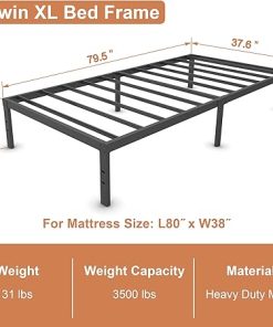 Twin XL Metal Bed Frame with Steel Slats No Box Spring Needed 2