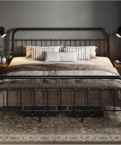 King Size Metal Platform Bed Frame with Wrought Iron Headboard