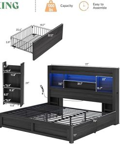 AMERLIFE King Bed Frame with 4 Drawers and LED Bookcase Headboard 2