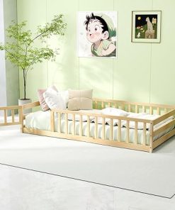 Twin Size Montessori Wood Floor Bed with Safety Guardrails and Door Twin Size Montessori Wood Floor Bed with Safety Guardrails and Door
