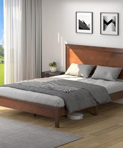 KOMFOTT Queen Size Wood Platform Bed Frame with Storage in Walnut