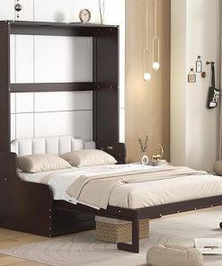 Modern Queen Size Murphy Bed Frame Foldable Wall Bed in Espresso 2