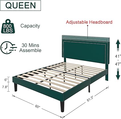 Queen Size Platform Bed Frame with Adjustable Headboard for Easy Assembly 2 Queen Size Platform Bed Frame with Adjustable Headboard for Easy Assembly - Image 2