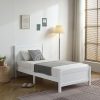 Queen Size Chenille Bed Frame Platform Strong Slats Easy Assembly Beige 3