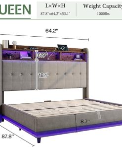 Jocisland Queen Bed Frame with Hydraulic Lift Storage and Bookcase 2
