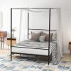 King Bed Frame with Wood Headboard and Metal Platform Support 4