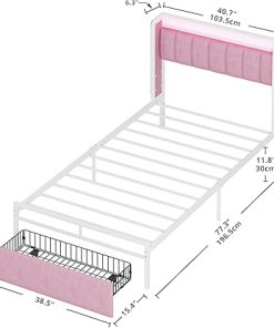 LIKIMIO Twin Bed Frame with Headboard RGB Light Modern Pink Design 2
