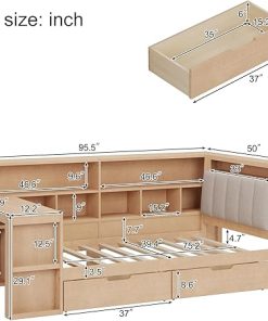 Bellemave Twin Daybed with Desk Bookcase and RGB LED Light 2