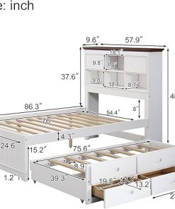 Full Platform Bed with Twin Trundle and 3 Storage Drawers 2