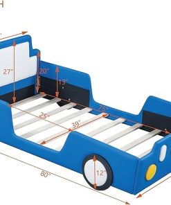 Twin Size Race Car Platform Bed with Wheels and Guardrails for Kids 2