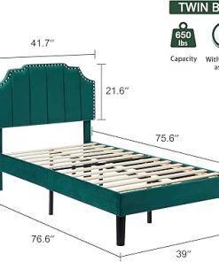 VECELO Twin Size Upholstered Bed Frame with Tufted Adjustable Headboard 2
