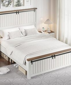 Farmhouse Full Size Bed Frame with Barn Door and Tall Headboard