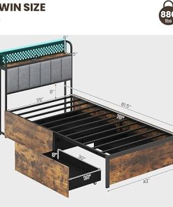 Giantex Twin Size LED Bed Frame with Charging Station and Storage Drawers 2