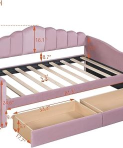 Twin Size Velvet Daybed with Storage Drawers and USB Ports in Pink 2