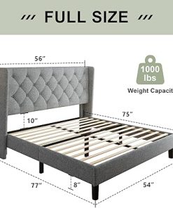Feonase Full Size Bed Frame with Upholstered Wingback Headboard Light Gray 2