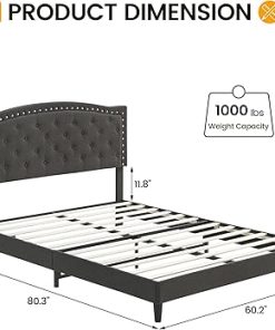 Queen Size Fabric Bed Frame with Tufted Headboard and Easy Assembly 2