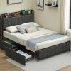 Queen Size Bed Frame with Headboard and Storage Drawers Rustic Brown 3
