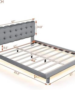 Velvet Platform Bed with Button Tufted Headboard for Teens, Queen Size 2