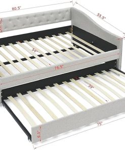 Upholstered Full Size Daybed with Trundle and Slat Support Beige 2