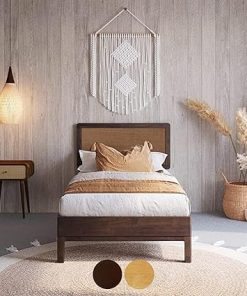 14 Inch Rustic Bohemian Bed Frame with Adjustable Headboard Twin