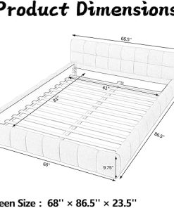 Queen Upholstered Bed Frame Soft Headboard Wood Platform Heavy Duty 2