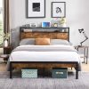 Full Size Loft Bed with Stairs Desk and Storage Shelves Wood Frame 3