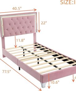 Twin Size Upholstered Platform Bed Frame with LED Lights and Tufted Headboard 2